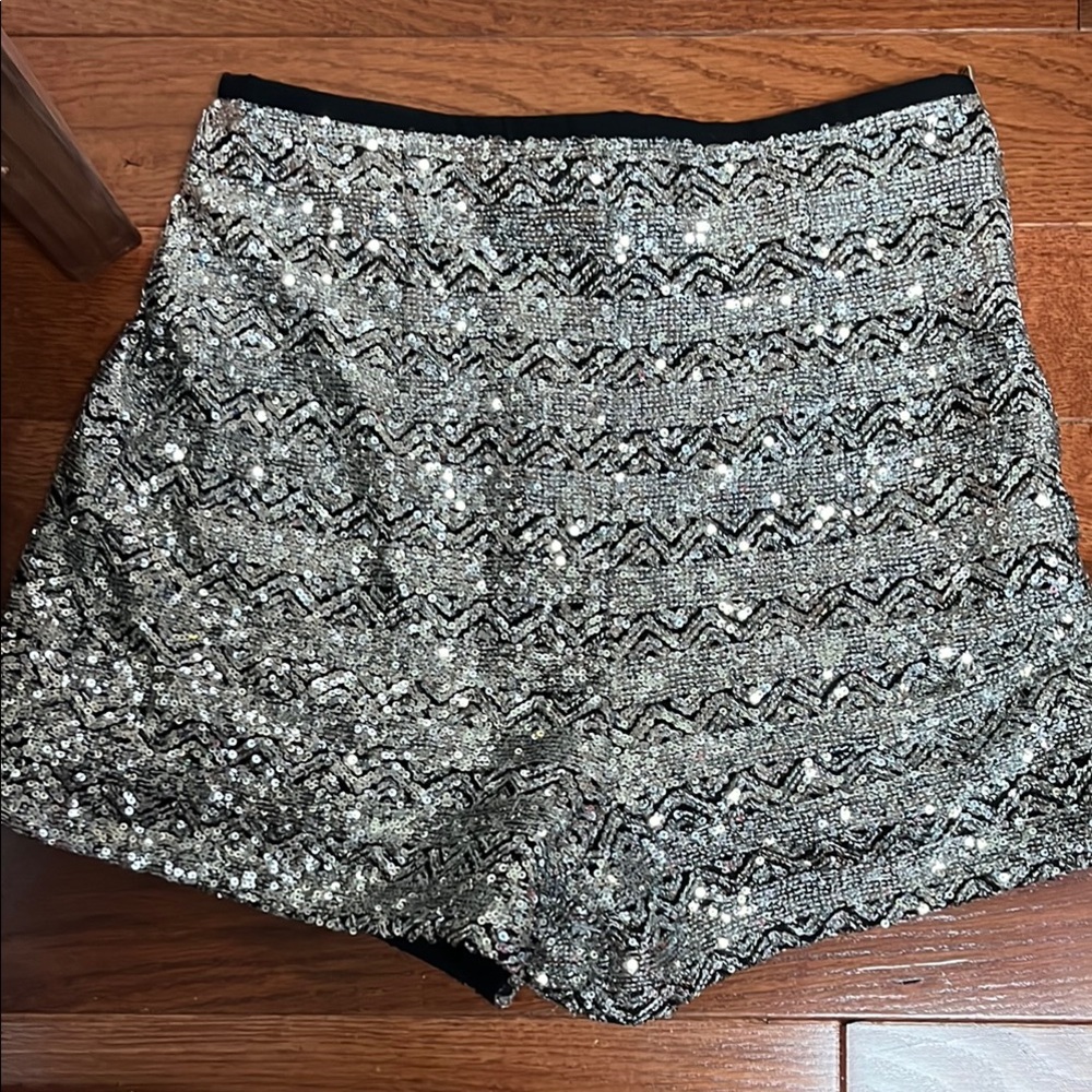 Zara Black and Silver High Waist Shorts
